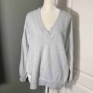 Aerie Cozy V-Neck Sweatshirt Gray Oversized Pullover XS Soft Lounge